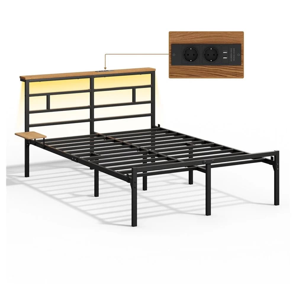 Yaheetech Metallbett mit LED-Beleuchtung & Ladestation - Bild 2