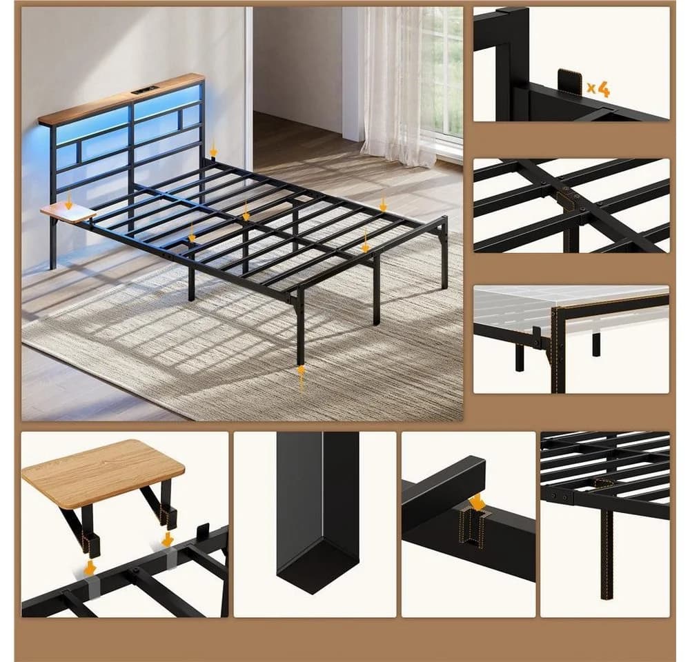 Yaheetech Metallbett mit LED-Beleuchtung & Ladestation - Bild 5