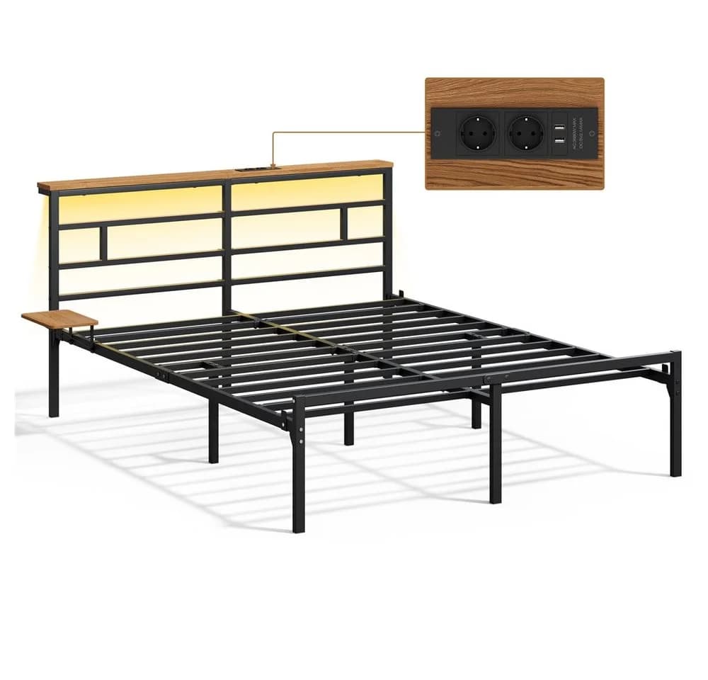 Yaheetech Metallbett mit LED-Beleuchtung & Ladestation - Bild 2