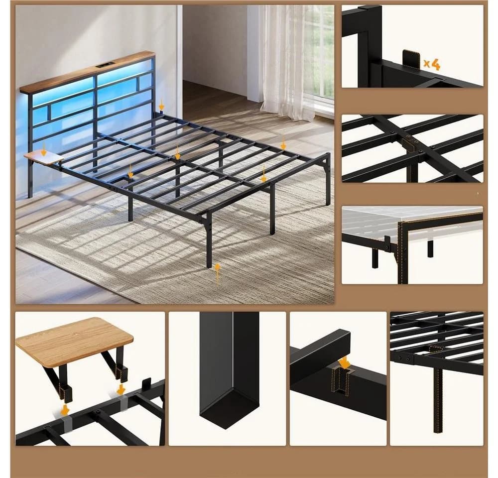 Yaheetech Metallbett mit LED-Beleuchtung & Ladestation - Bild 5