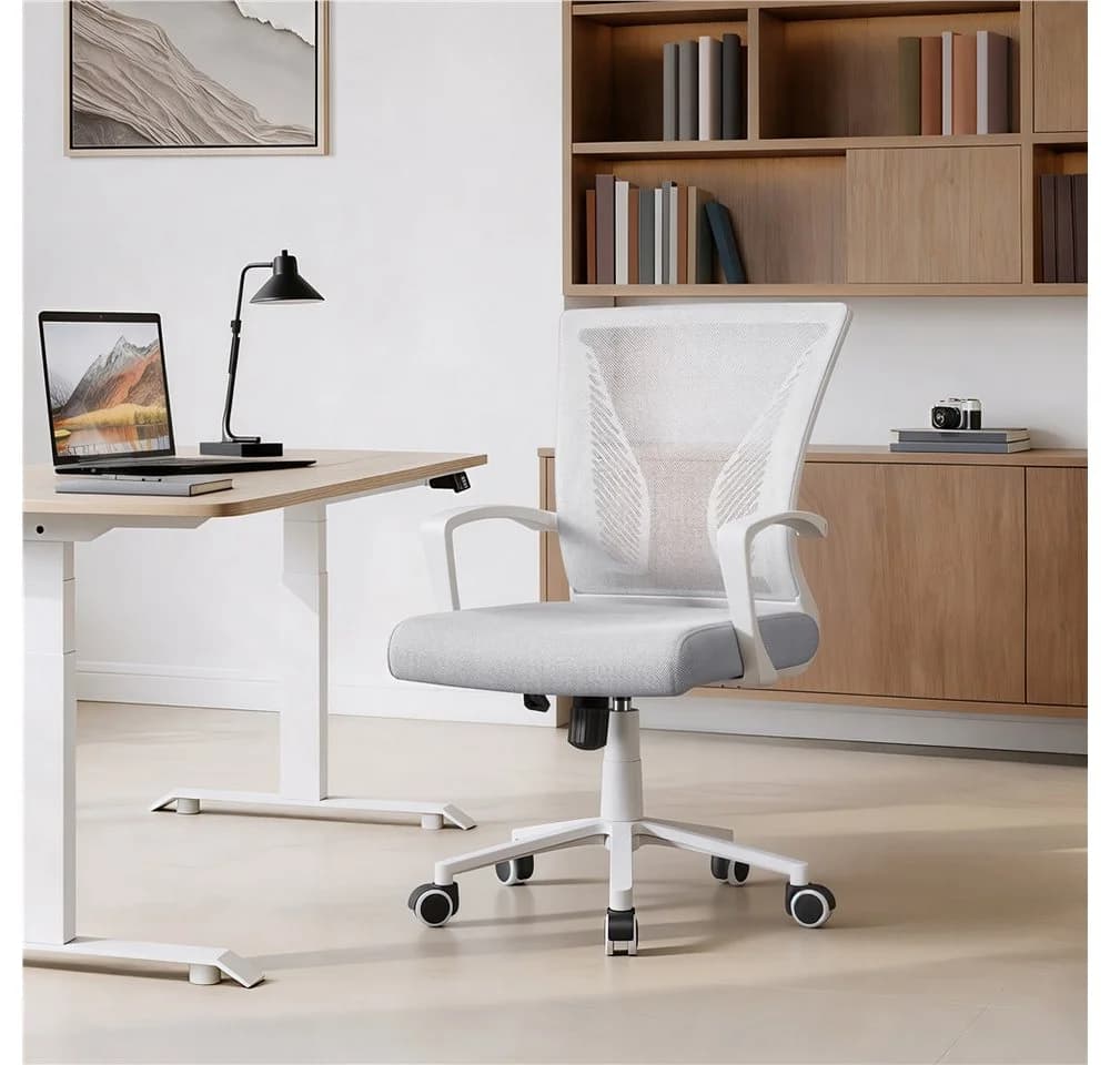 Yaheetech Bürostuhl Höhenverstellbar Hellgrau Mesh Ergonomisch