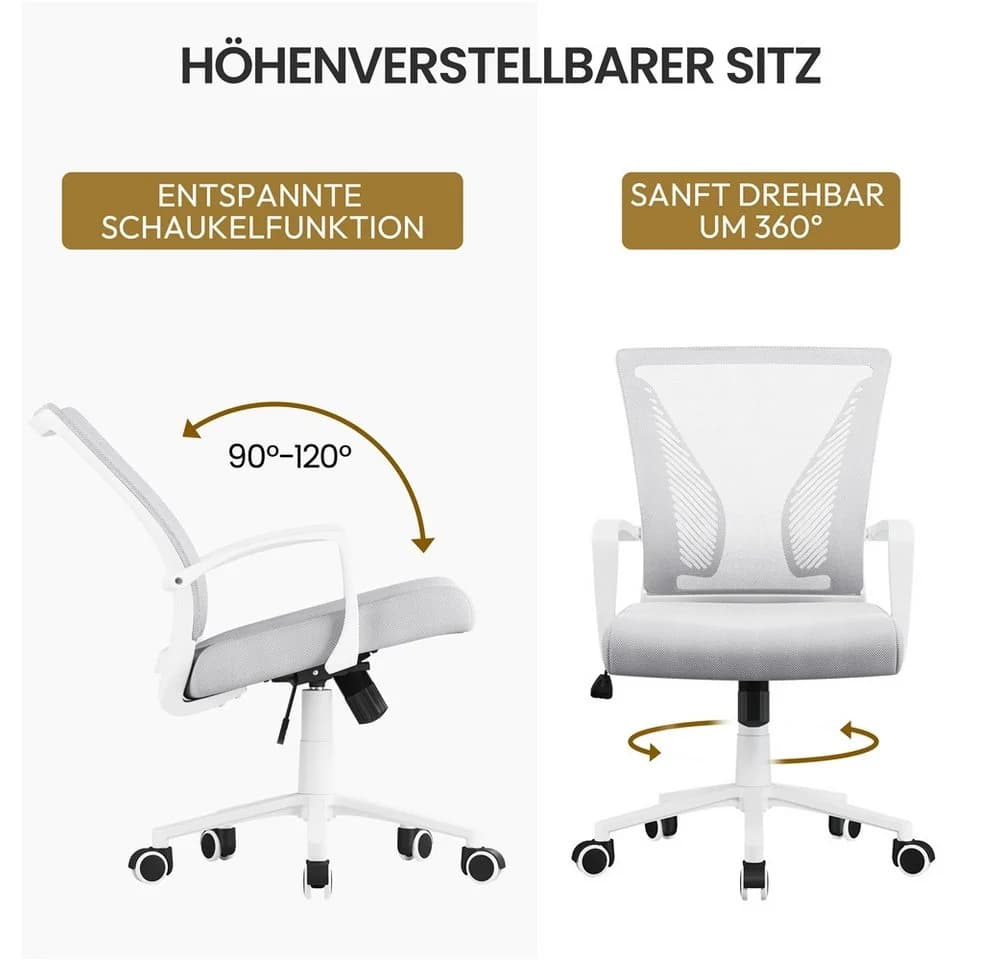 Yaheetech Bürostuhl Höhenverstellbar Hellgrau Mesh Ergonomisch - Bild 5