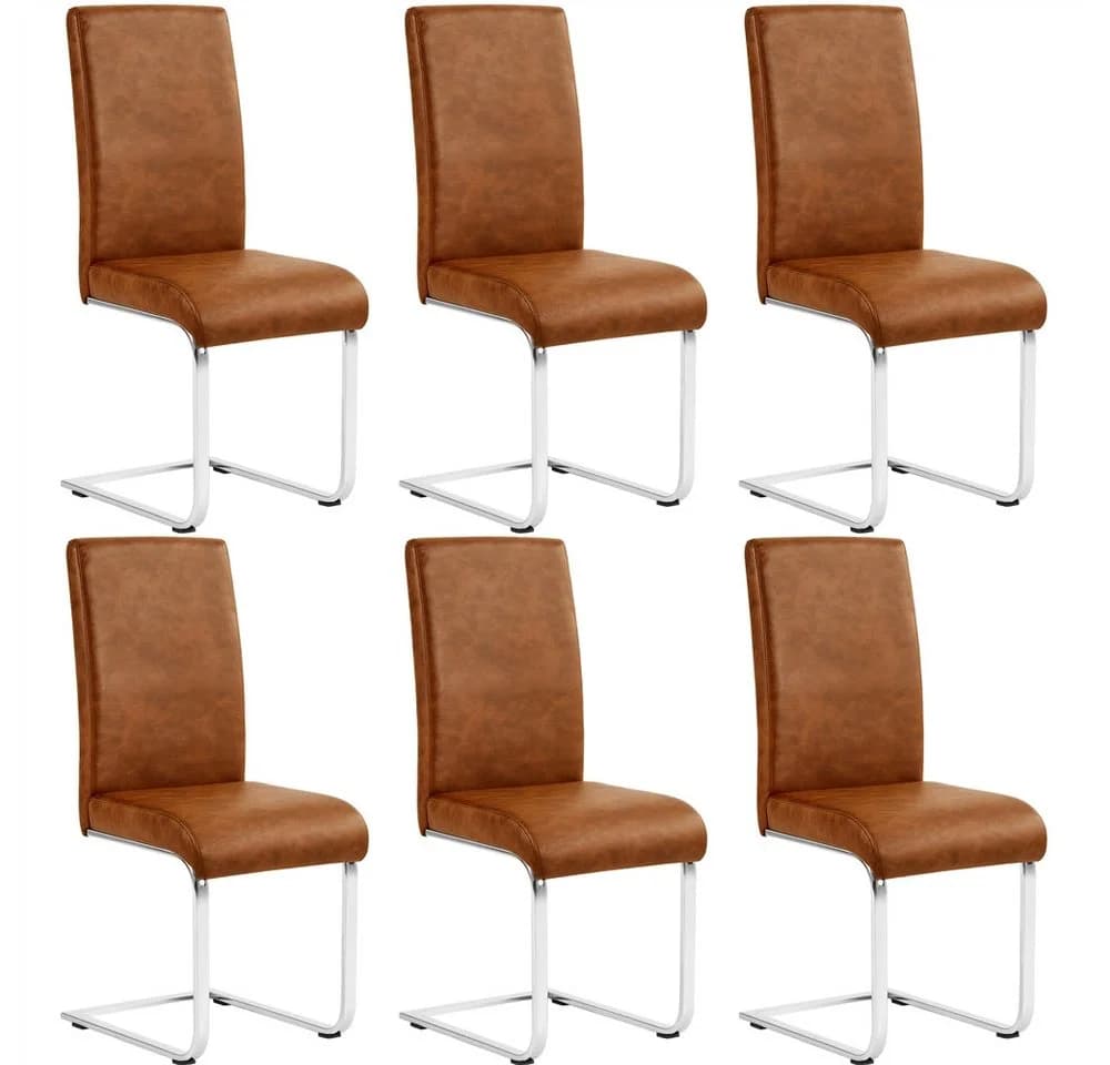 Yaheetech Esszimmerstuhl 6er Set Kunstleder Braun Ergonomische Rückenlehne - Bild 2