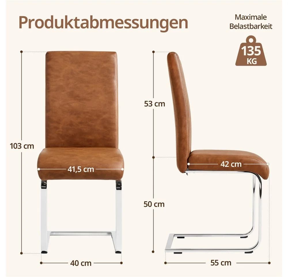 Yaheetech Esszimmerstuhl 6er Set Kunstleder Braun Ergonomische Rückenlehne - Bild 4