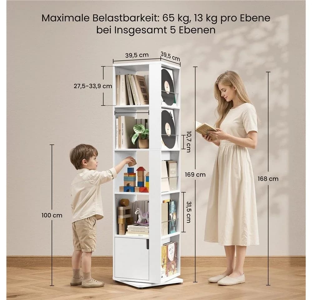Yaheetech Bücherregal 360° drehbar Weiß 10 Fächer - Bild 4