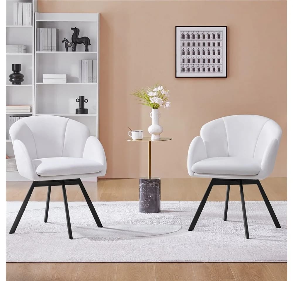 Yaheetech Esszimmerstuhl Polsterstuhl mit Schwenkbarem Sitz 2er Set Weiß - Bild 3