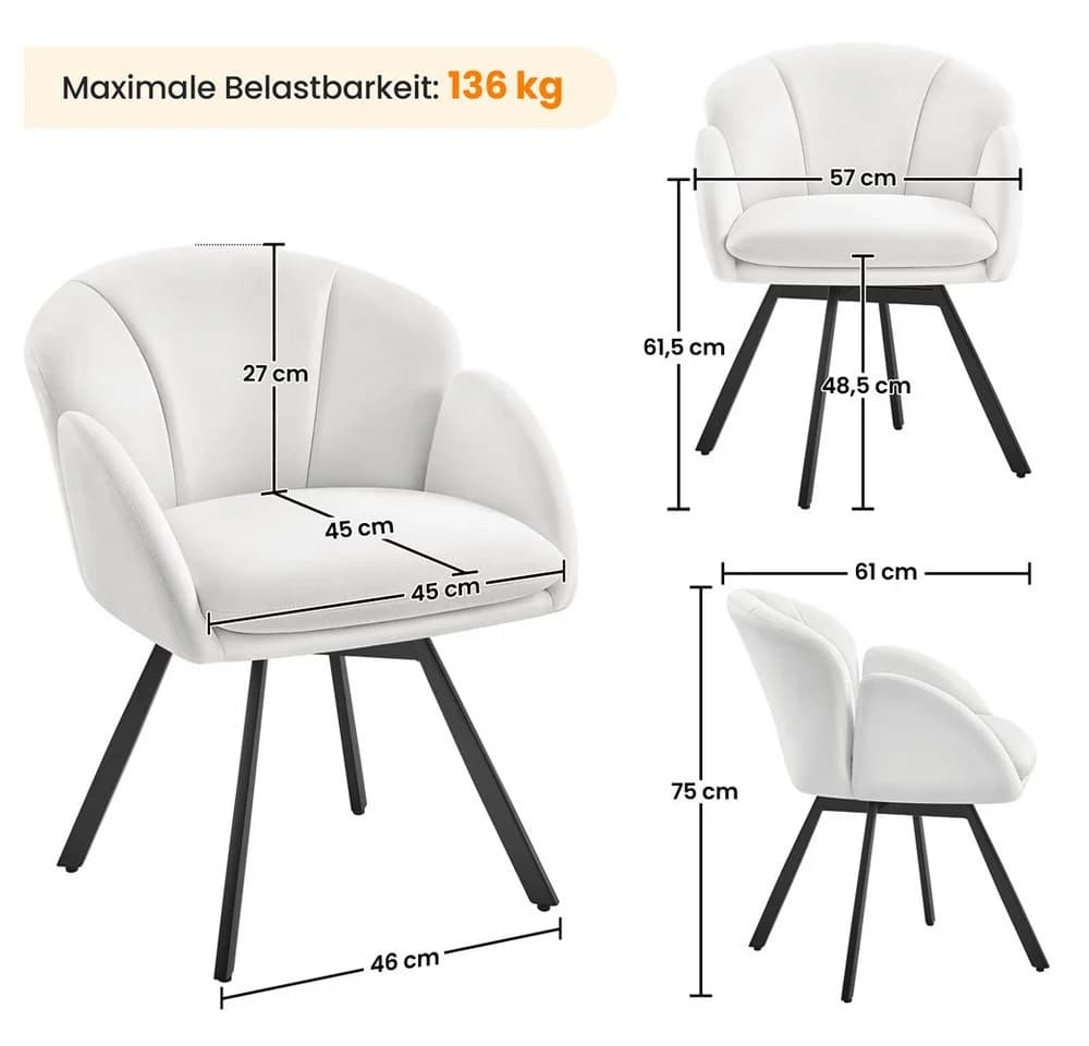 Yaheetech Esszimmerstuhl Polsterstuhl mit Schwenkbarem Sitz 2er Set Weiß - Bild 4