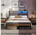 Yaheetech Metallbett mit LED & USB-Ladestation Bild 1