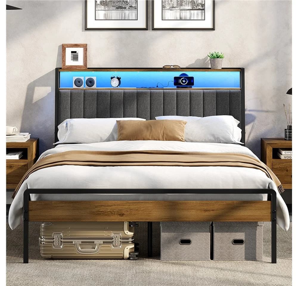 Yaheetech Metallbett mit LED & USB-Ladestation - Bild 2