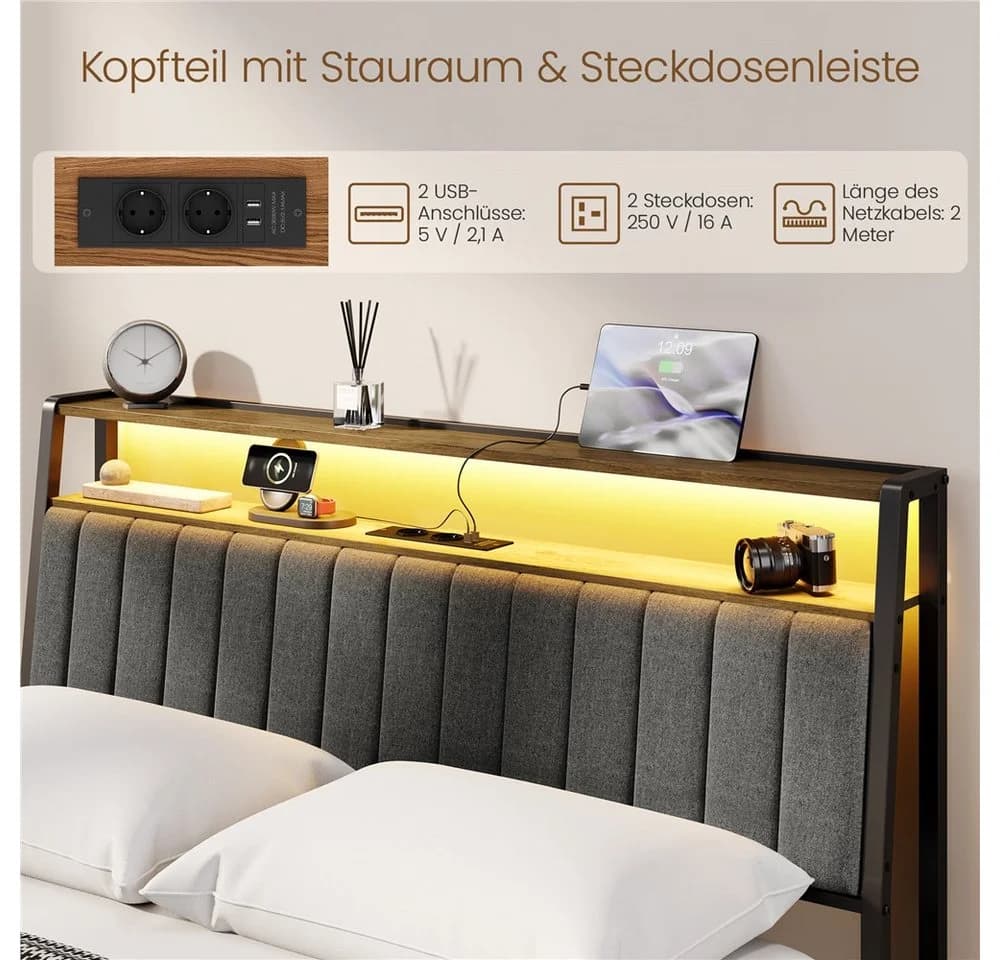 Yaheetech Metallbett mit LED & USB-Ladestation - Bild 4