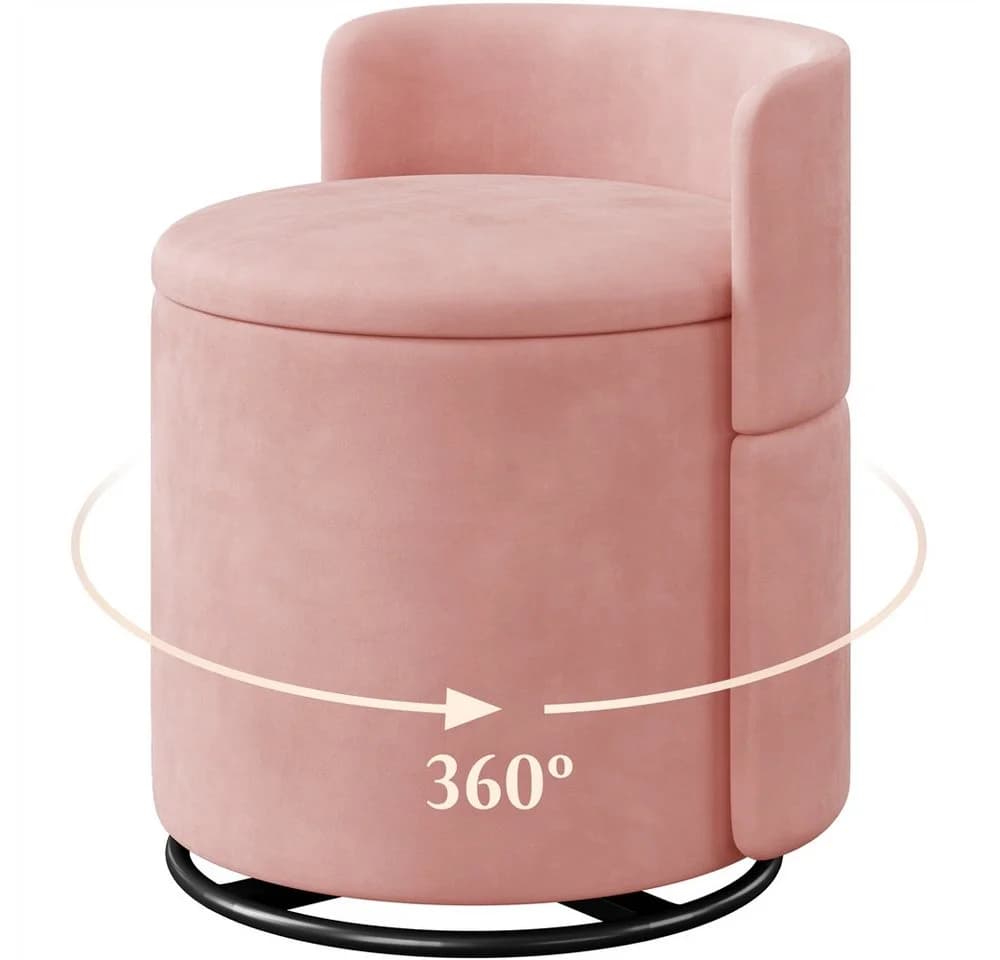 Yaheetech Polsterhocker Rosa 360° drehbar mit Stauraum & Rückenlehne - Bild 2