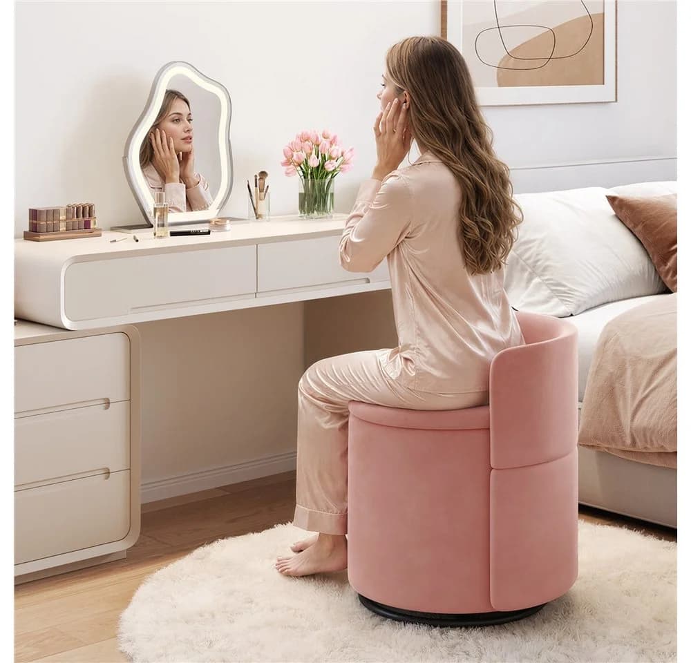 Yaheetech Polsterhocker Rosa 360° drehbar mit Stauraum & Rückenlehne - Bild 4