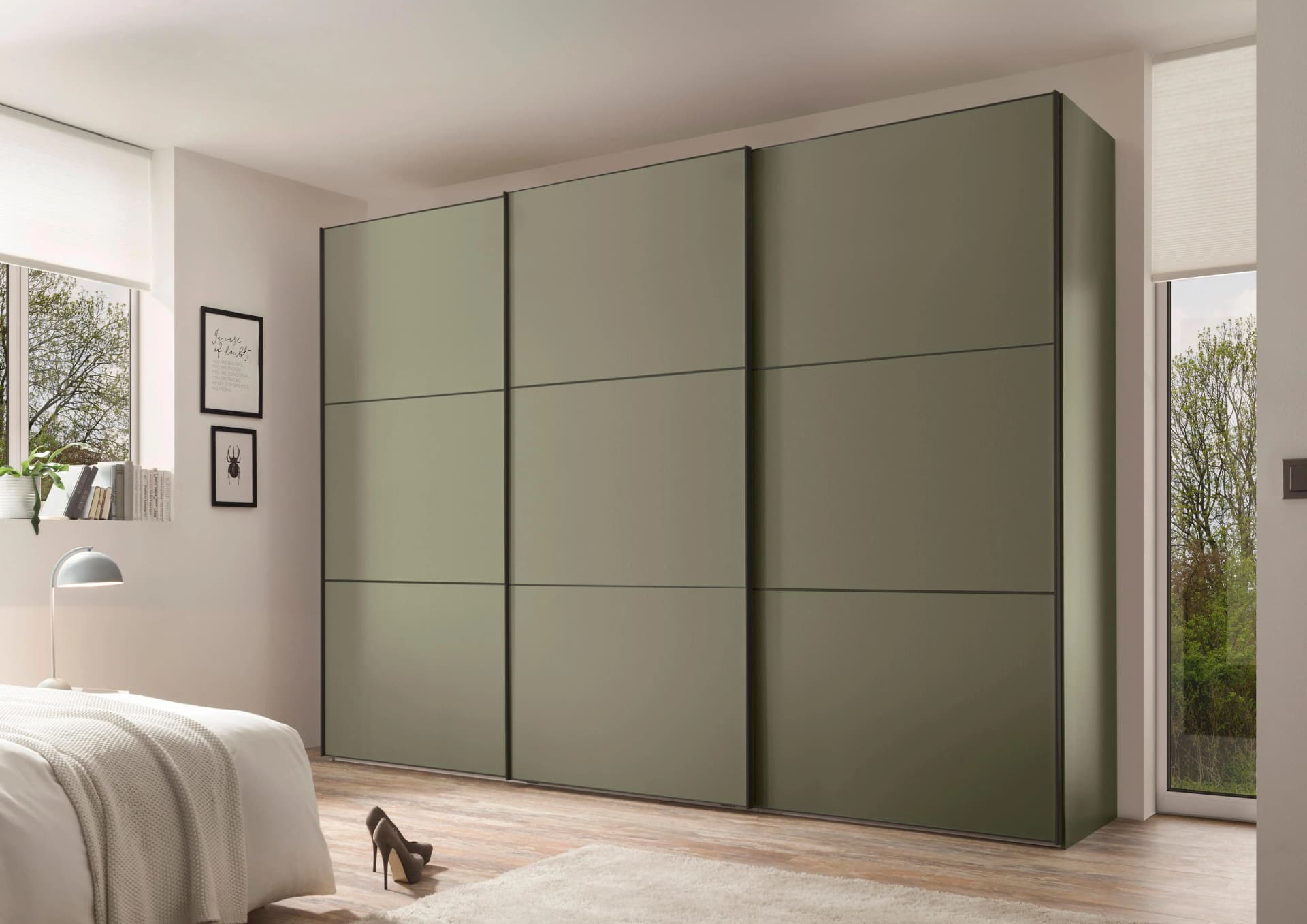 STAUD Schwebetürenschrank Includo 249 cm Dekor Salbei Matt