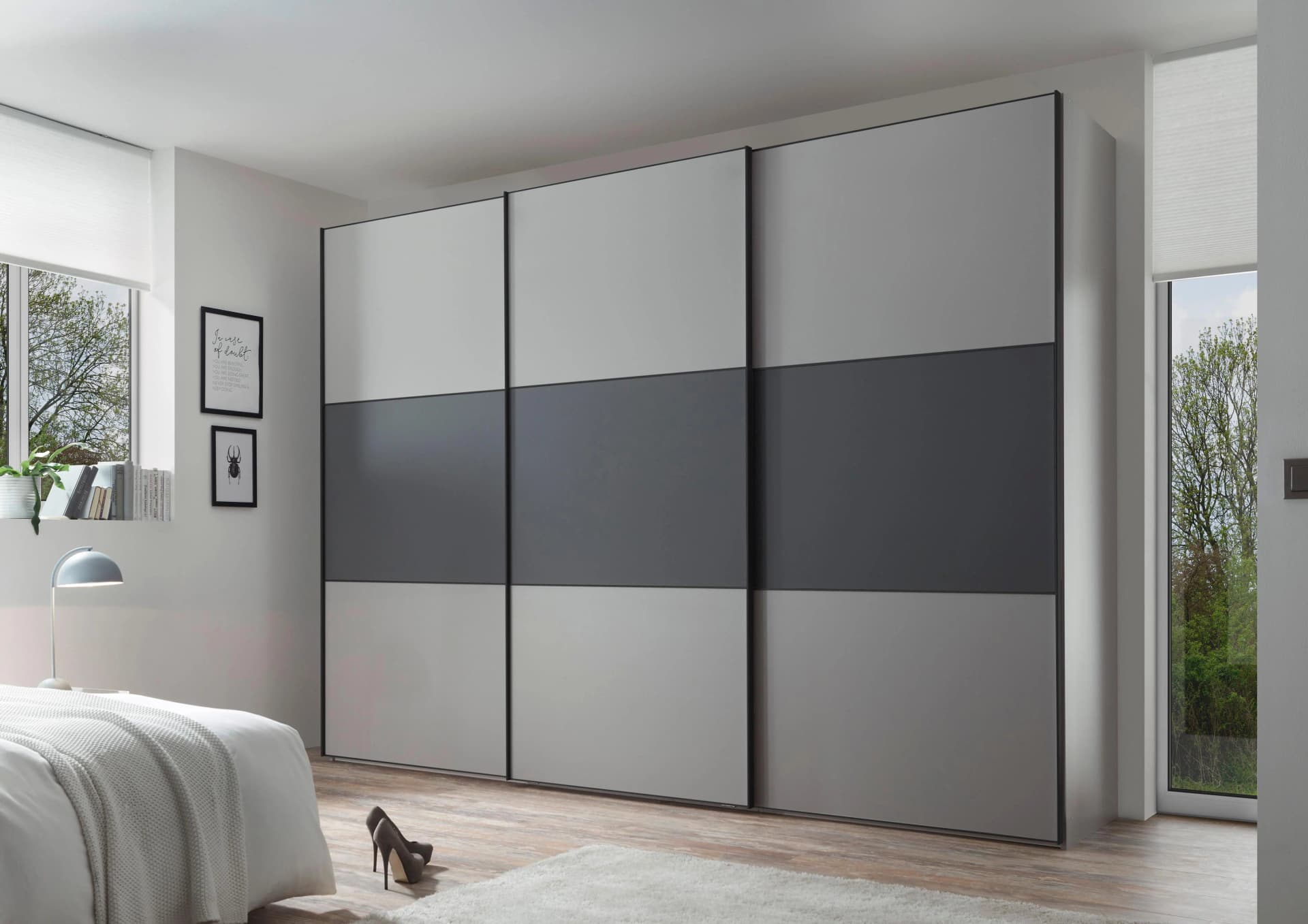 Schwebetürenschrank Modern Holzwerkstoff Dekor Saphir, Vulkan