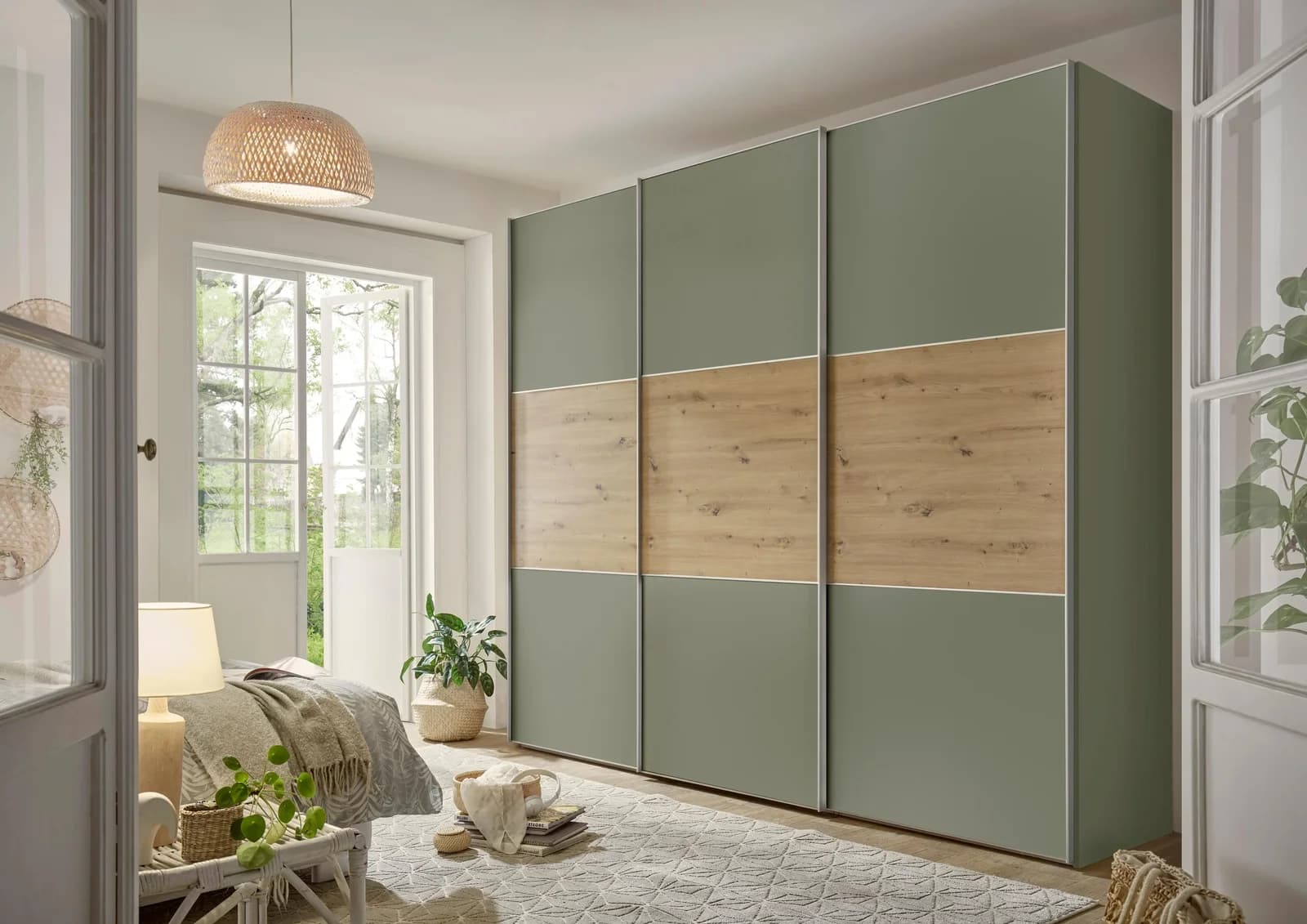 Schwebetürenschrank STAUD Includo Made in Germany Dekor Salbei Artisan Eiche