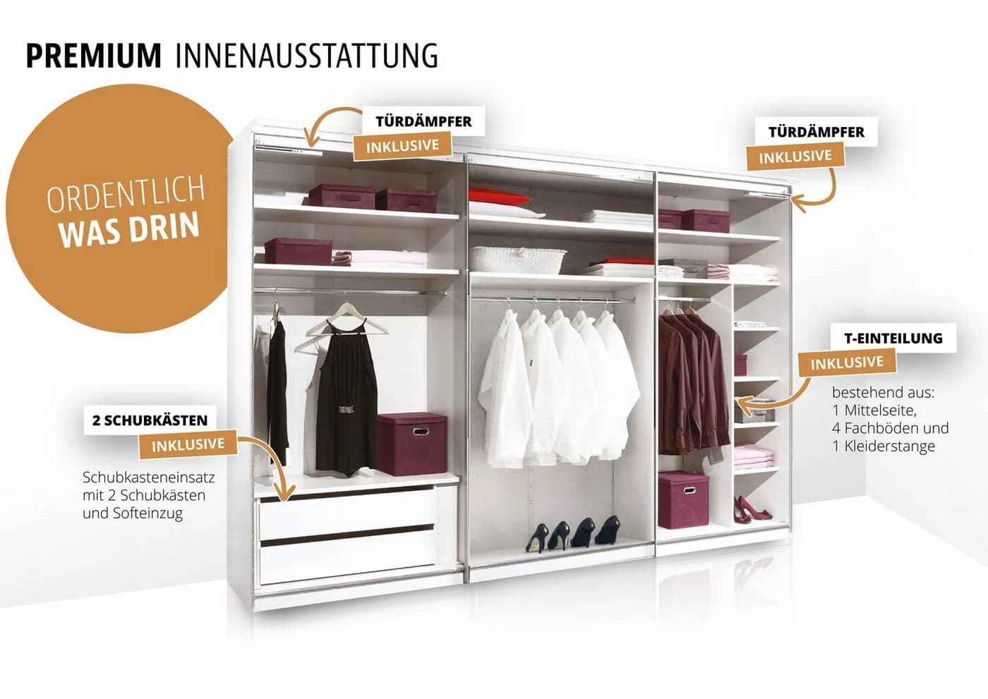 STAUD Schwebetürenschrank Includo Weiß 3-türig mit Spiegel - Bild 3