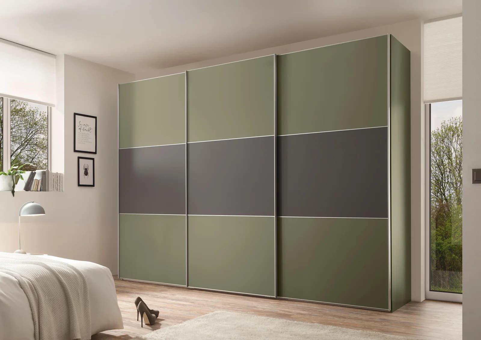 Schwebetürenschrank STAUD Includo Dekor Salbei/Vulkan