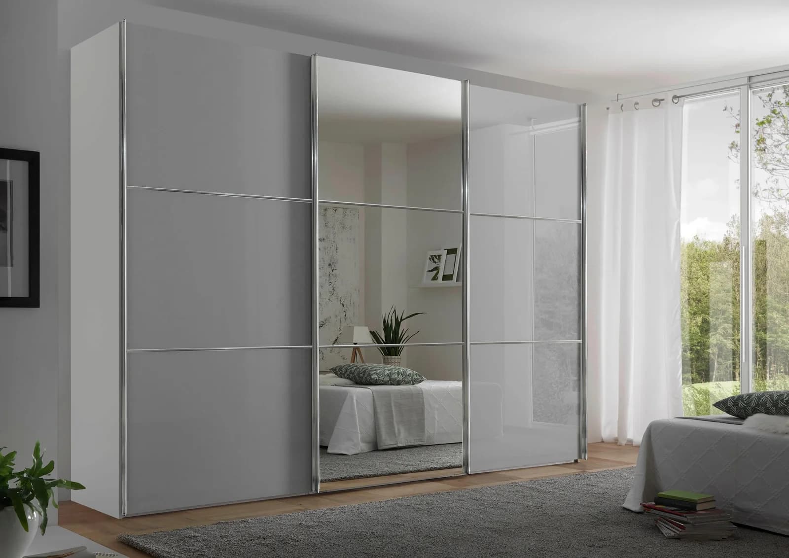 Schwebetürenschrank STAUD Includo Glas Made in Germany Grau