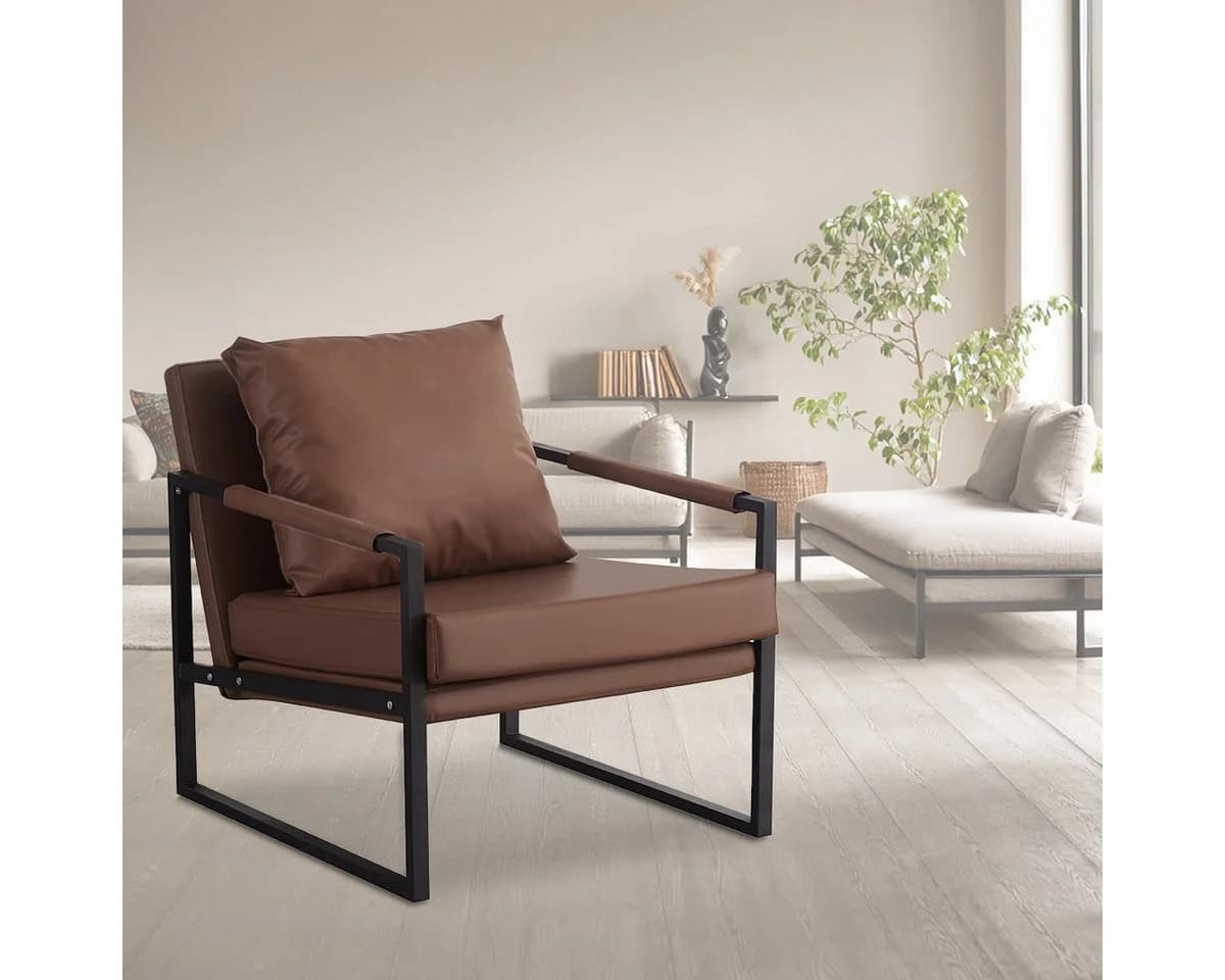 Divit Loungesessel Kunstleder Braun Metallrahmen
