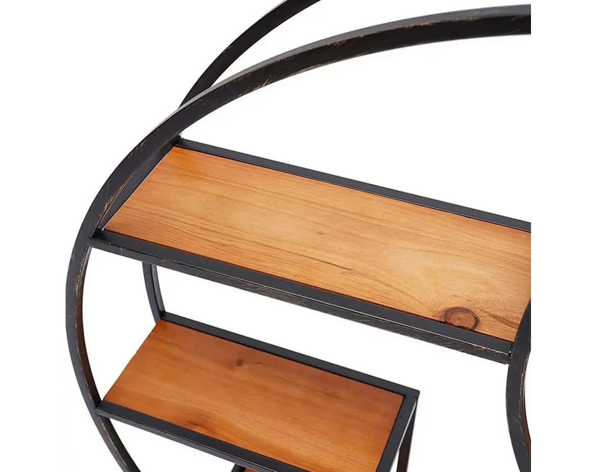 Divit Rundes Wandregal Industrie-Design Holz Metall 6 Ablagen - Bild 4