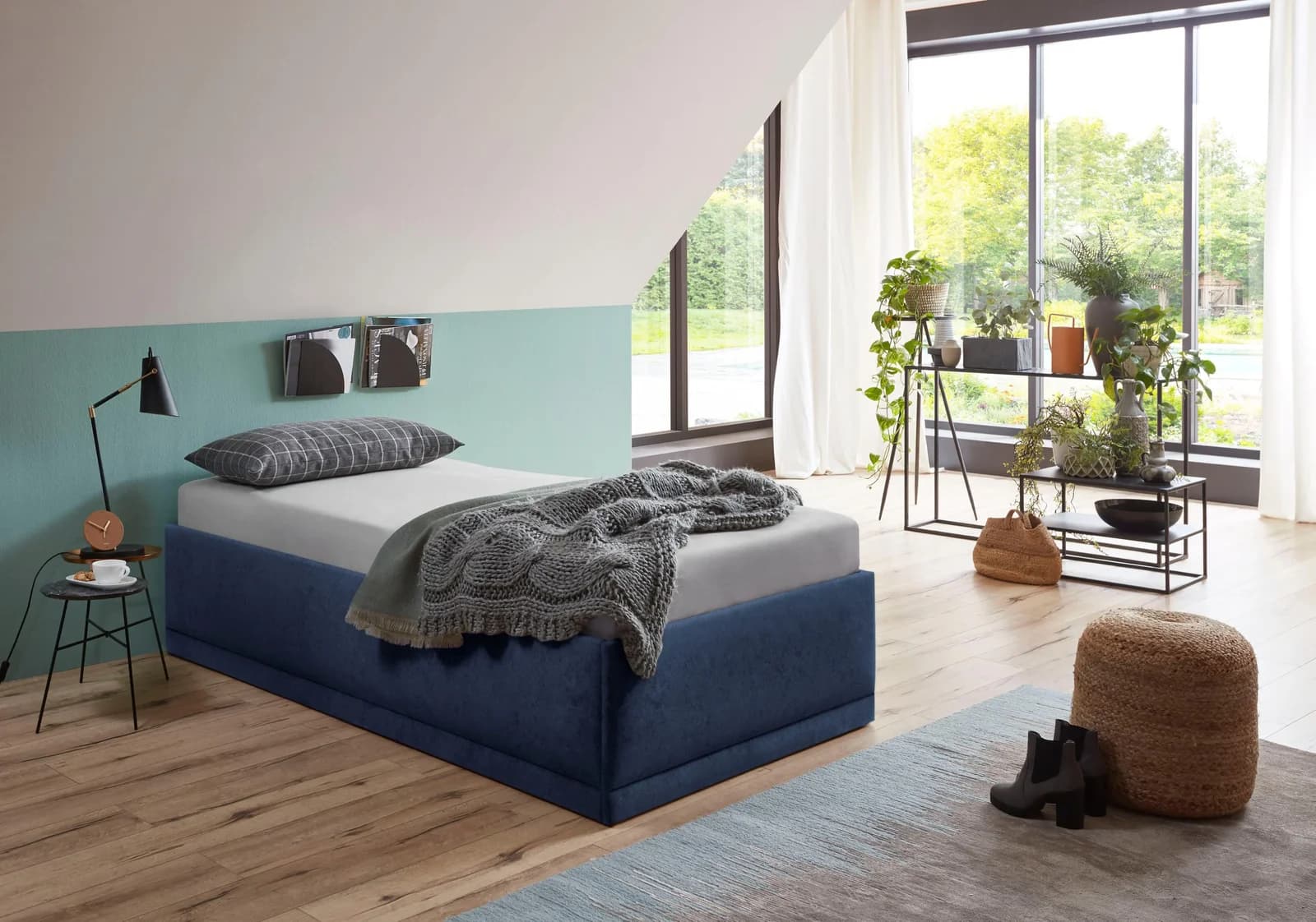Westfalia Schlafkomfort Polsterbett Texel Navy Blau Veloursstoff