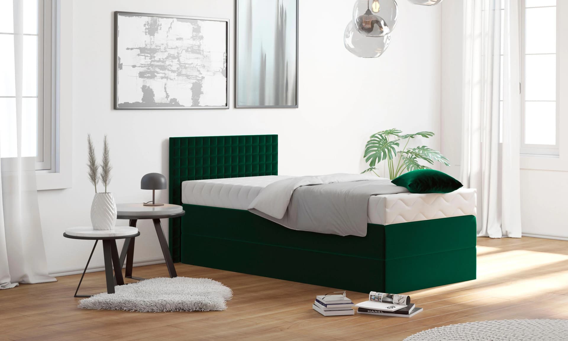 Westfalia Schlafkomfort Boxspringbett Moosgrün 135x210 cm mit 7-Zonen-Matratze