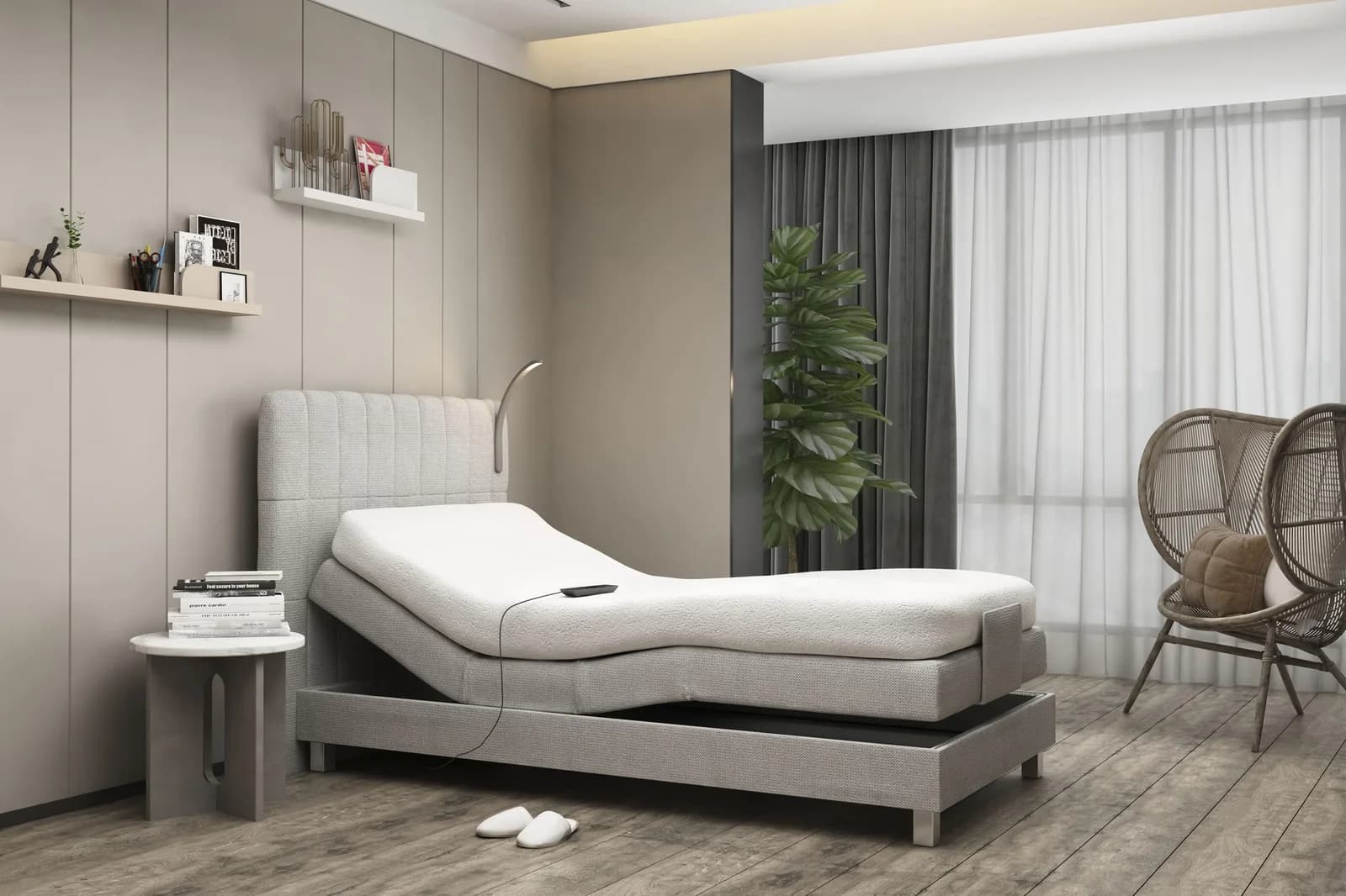 Westfalia Schlafkomfort Boxspringbett Grau Elektrisch Verstellbar LED