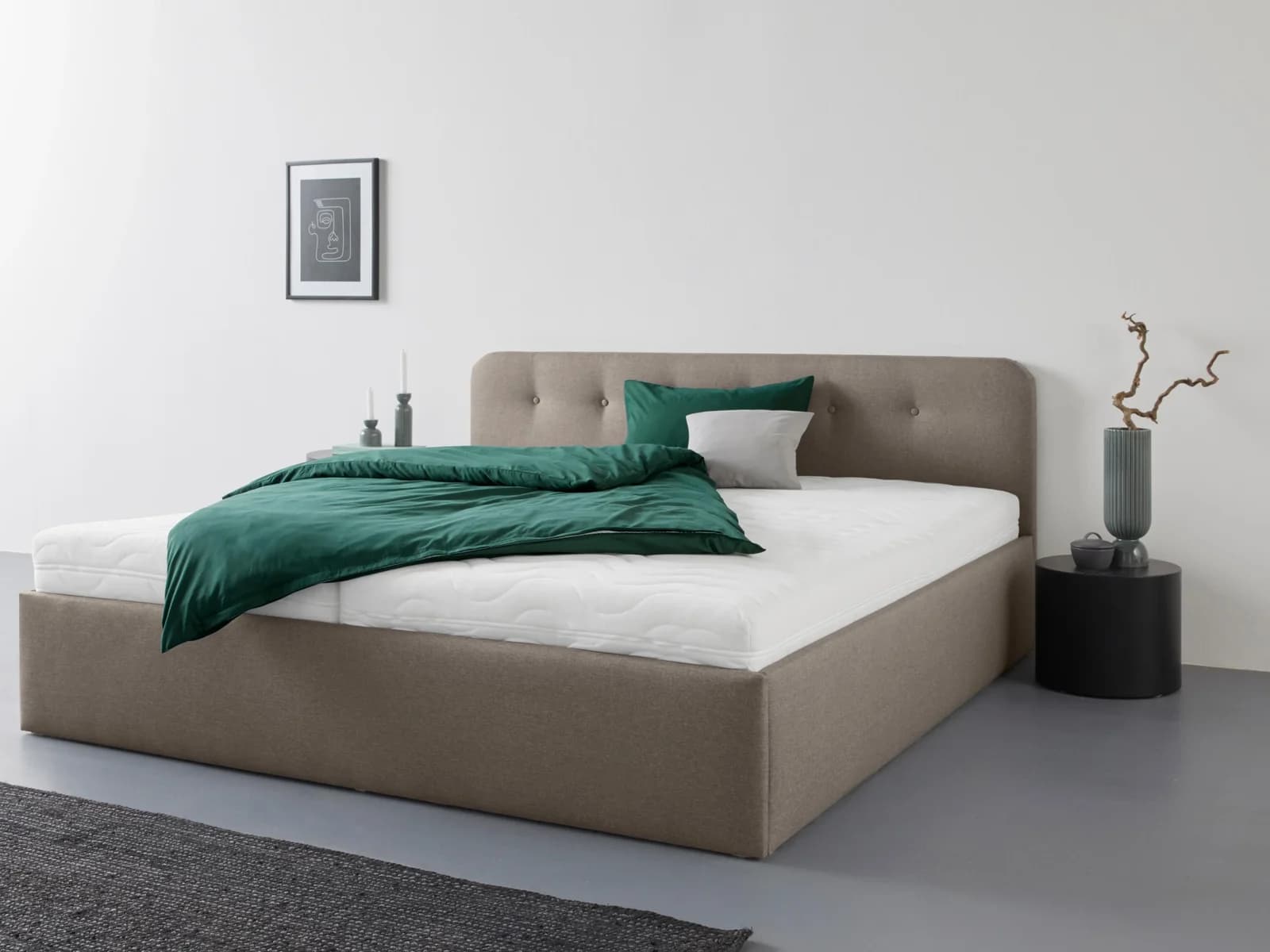 Westfalia Schlafkomfort Polsterbett Rostock Beige mit Bettkasten