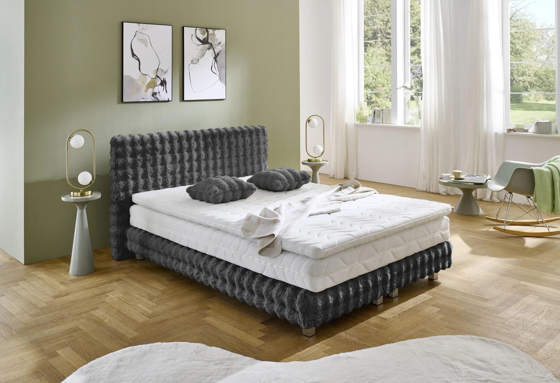 Westfalia Schlafkomfort Boxbett Sendai Anthrazit Fellimitat 140x200cm