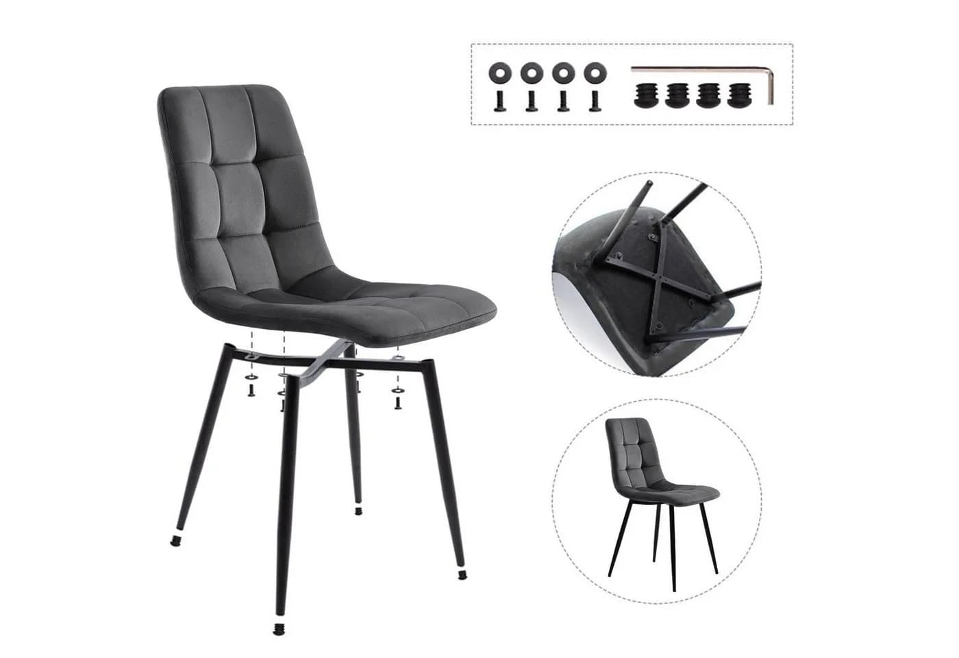 FUROKOY Esszimmerstuhl 4er Set Grau Samt Metall - Bild 5