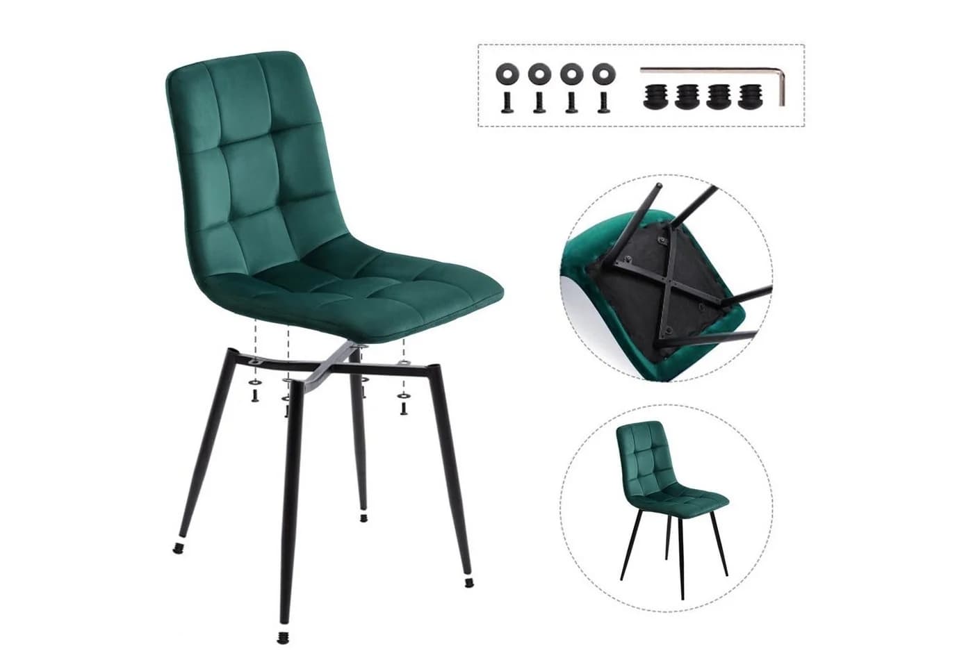 FUROKOY Esszimmerstuhl 4er Set Samt Metall Grün Modern - Bild 5