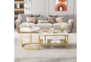 FUROKOY Couchtisch 2er-Set Marmoroptik Weiß-Gold Stapelbar Bild 1