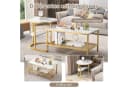 FUROKOY Couchtisch 2er-Set Marmoroptik Weiß-Gold Stapelbar Bild 3