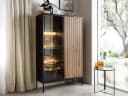 Compleo Vitrine LINO Standvitrine mit Schublade Eiche Wotan/Schwarz Bild 1