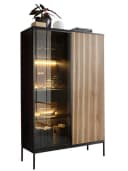Compleo Vitrine LINO Standvitrine mit Schublade Eiche Wotan/Schwarz Bild 2