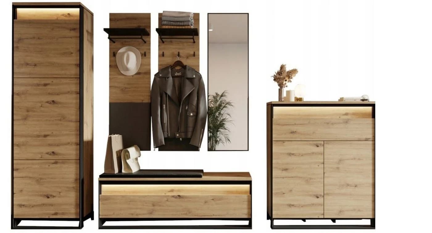 Compleo Garderoben-Set LIMA Loft Stil Schwarz/Eiche