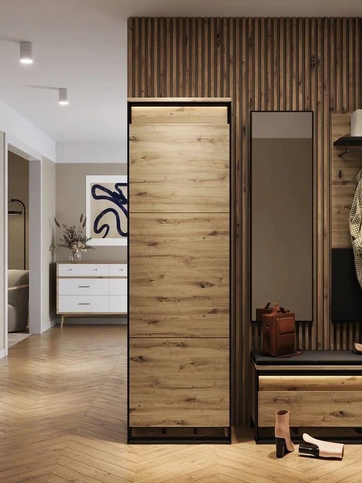 Compleo Kleiderschrank für den Flur LIMA, Öffnungssystem push to open, LED-Beleuchtung Loft Stil