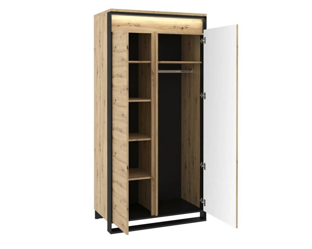 Compleo Kleiderschrank LIMA Push-to-Open LED 2-Türer Schwarz/Eiche