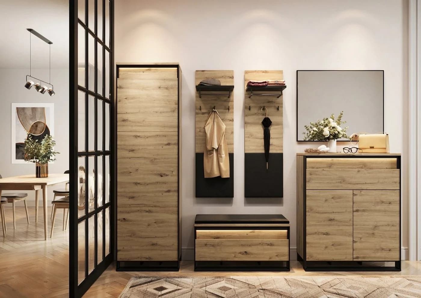 Compleo Sitzbank LIMA mit Stauraum und LED-Leiste Schwarz/Eiche - Bild 4