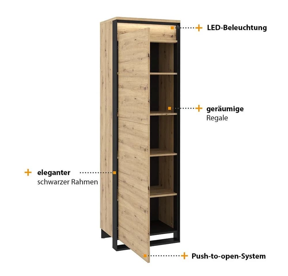 Compleo Kleiderschrank LIMA Schwarz Push-to-Open Modern Loft - Bild 4