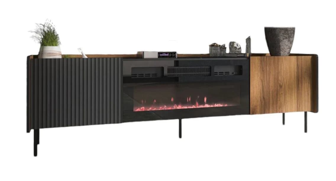 Compleo TV-Schrank Zweitürig mit Elektrischem Kamin COMO, Realistische LED-Flamme Modern Wohnzimmer - Bild 2