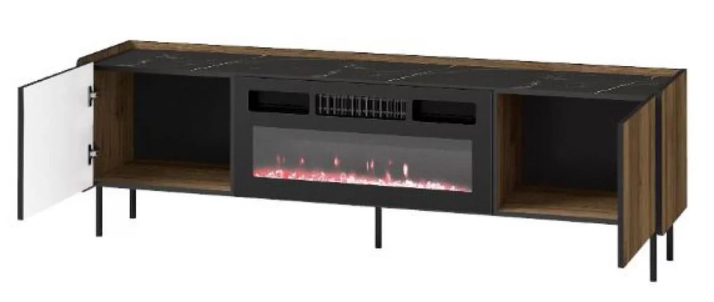 Compleo TV-Schrank Zweitürig mit Elektrischem Kamin COMO, Realistische LED-Flamme Modern Wohnzimmer - Bild 3