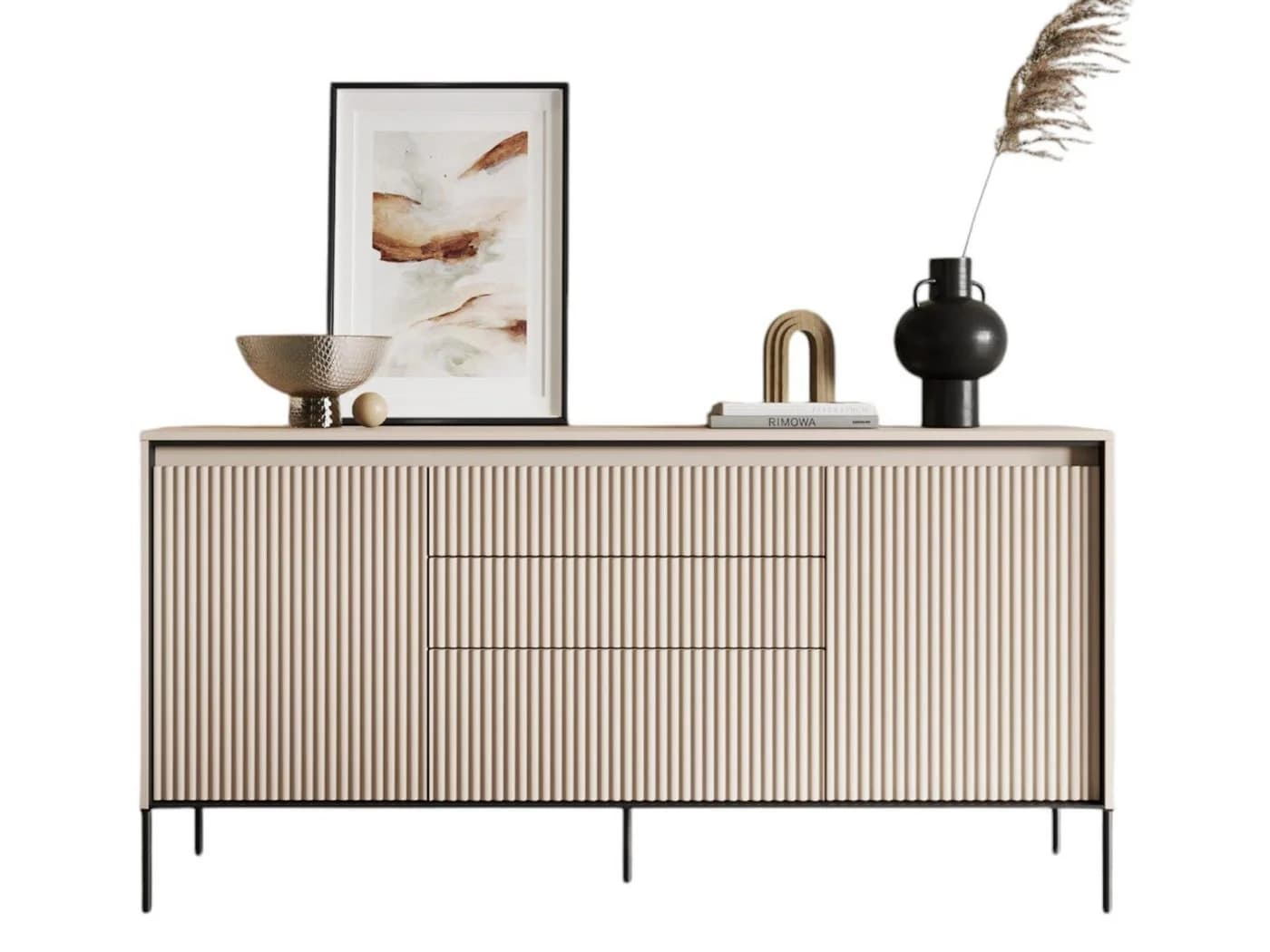 Compleo Kommode FLORE Beige mit 3 Schubladen und geriffelter Front - Bild 2