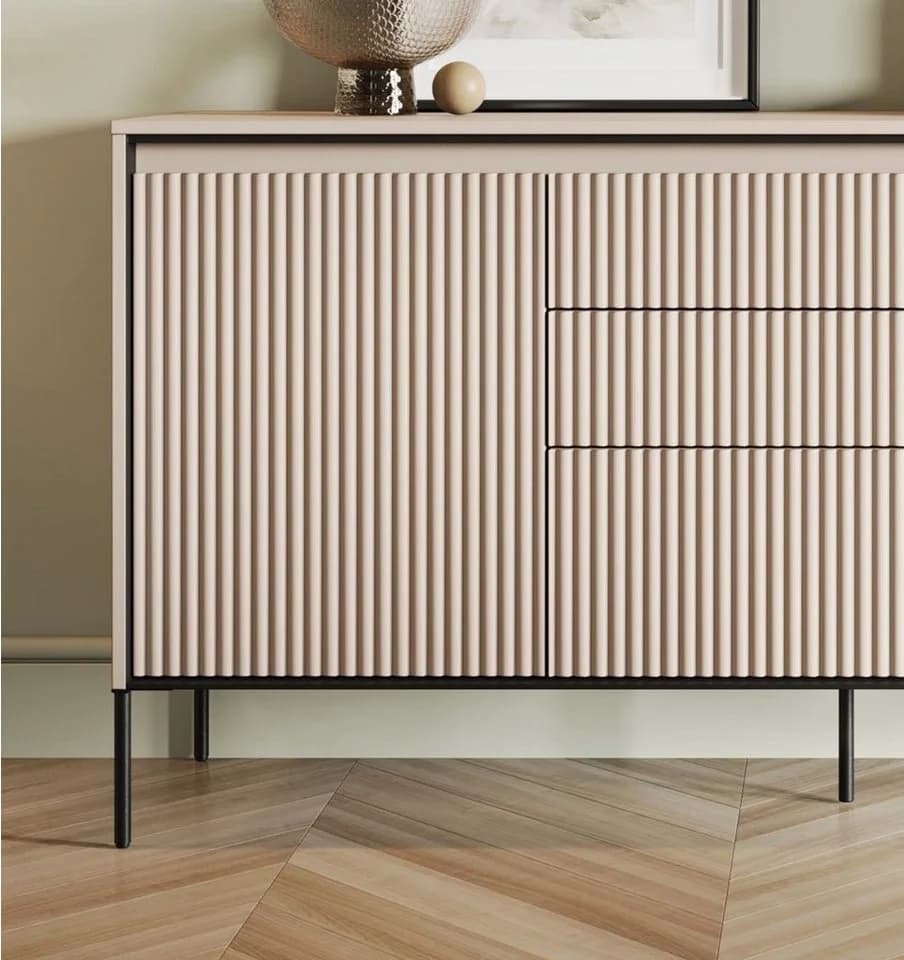 Compleo Kommode FLORE Beige mit 3 Schubladen und geriffelter Front - Bild 4