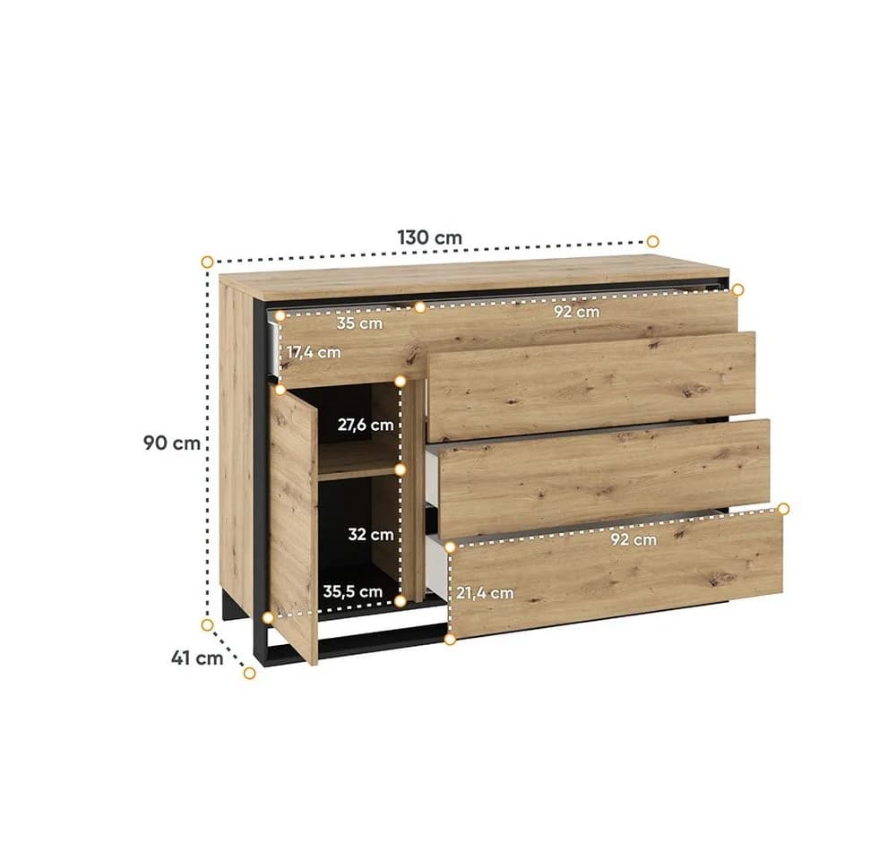 Compleo Kommode LIMA Sideboard 4 Schubladen Schwarz Modern Loft - Bild 3