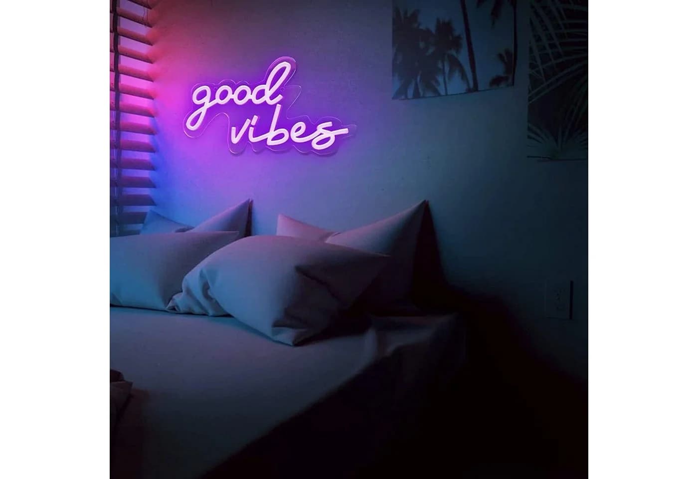 SOLIDEE LED-Neonschild „Good Vibes“ Violett Dimmbar USB