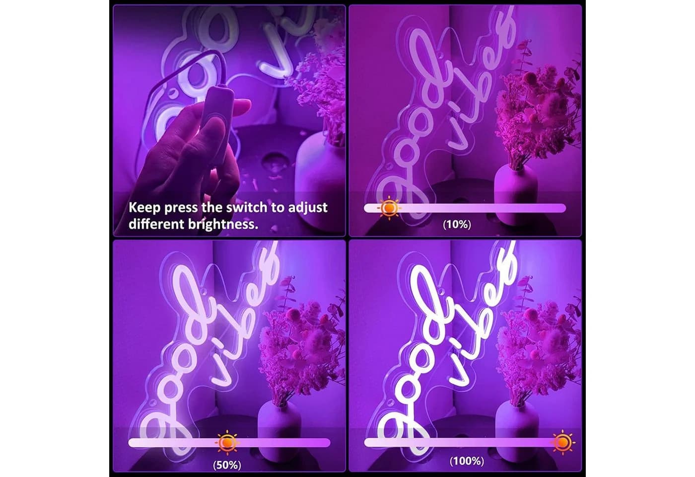 SOLIDEE LED-Neonschild „Good Vibes“ Violett Dimmbar USB - Bild 3