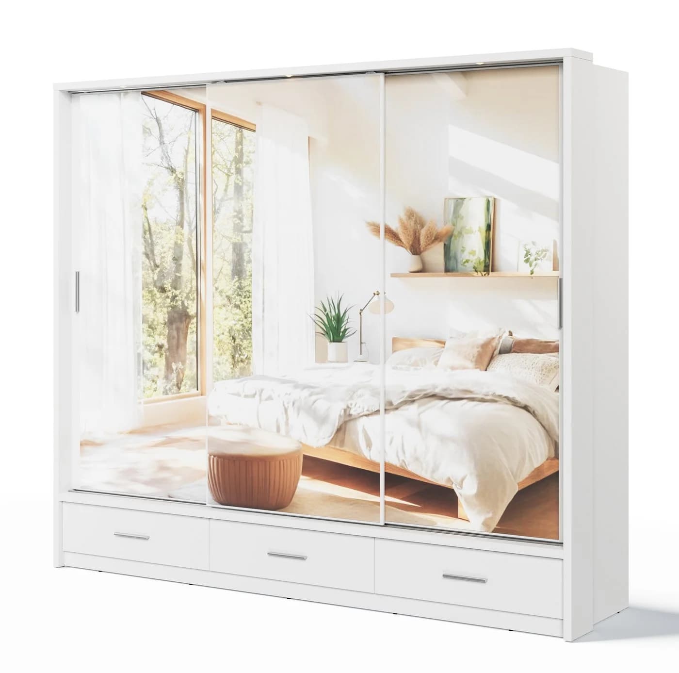 Compleo Kleiderschrank ARTI 01 Weiß 3-türig mit 3 Schubladen und Spiegeln - Bild 2