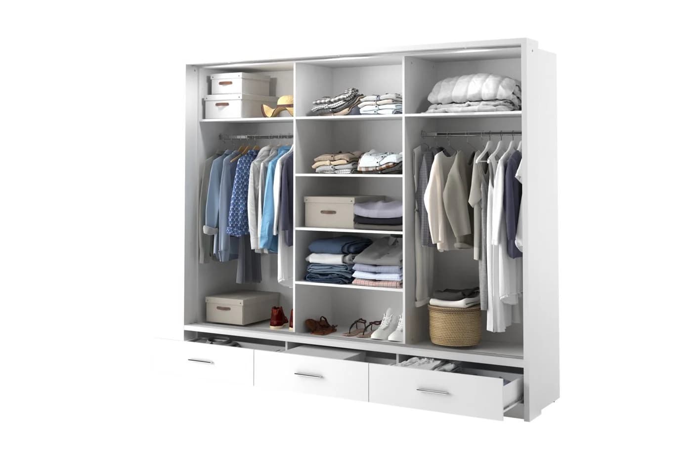 Compleo Kleiderschrank ARTI 01 Weiß 3-türig mit 3 Schubladen und Spiegeln - Bild 3