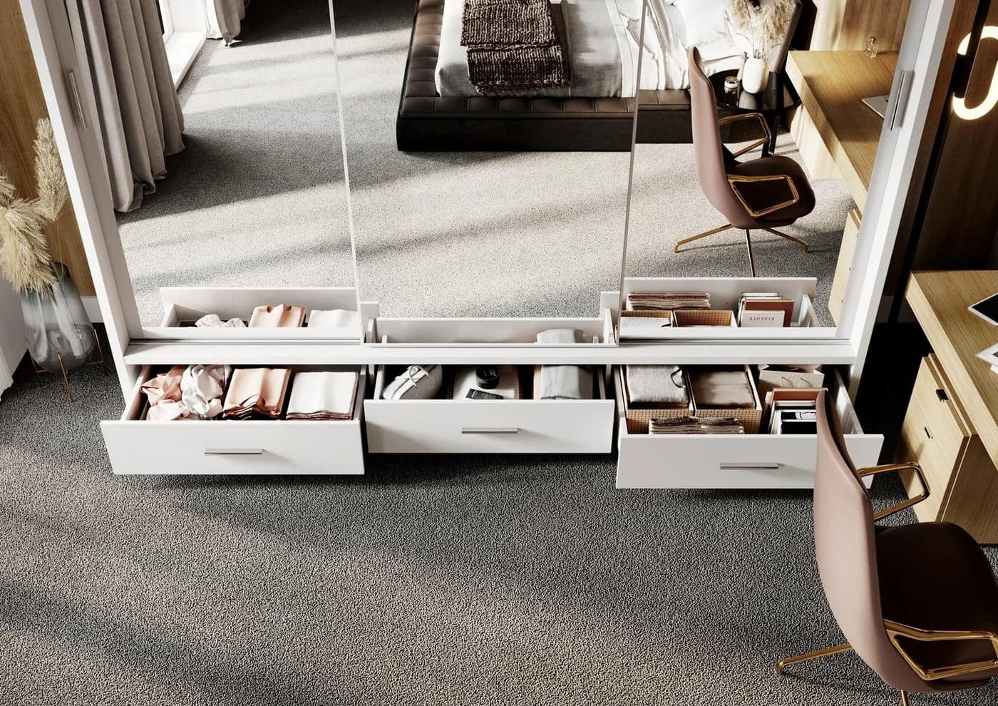 Compleo Kleiderschrank ARTI 01 Weiß 3-türig mit 3 Schubladen und Spiegeln - Bild 4
